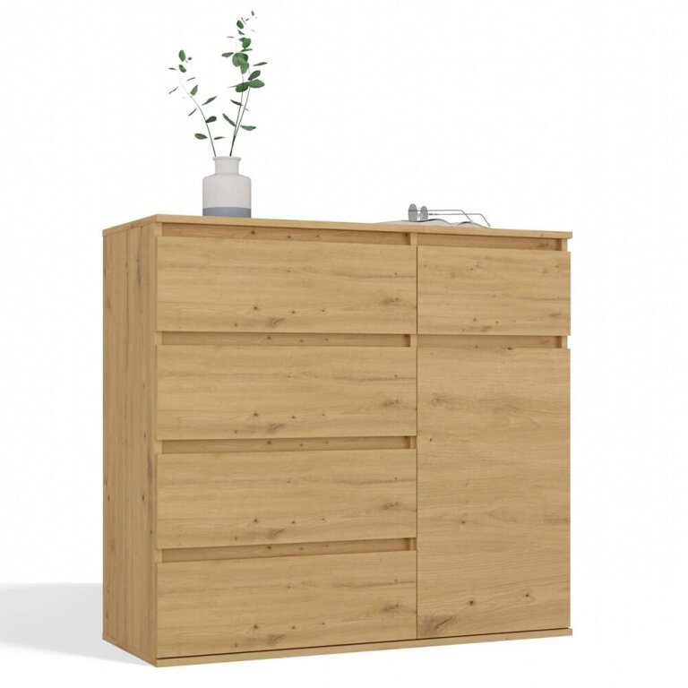 KOMODA 1D5S Szafka 1 Drzwi 5 Szuflad Do Salonu Sypialni Pokoju DĄB ARTISAN (1)