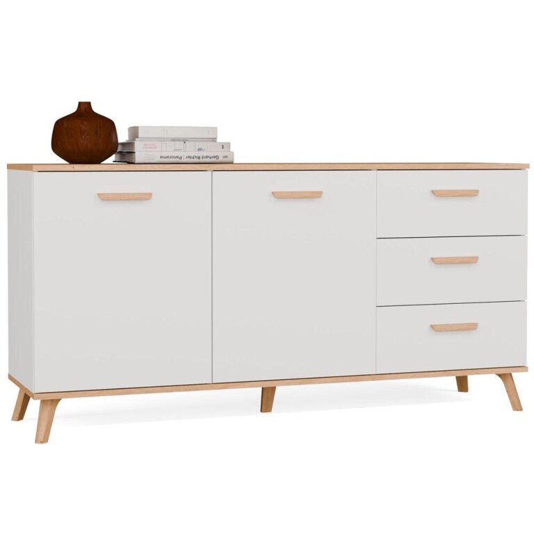 Komoda OLYMPO 2D3S BIAŁA DĄB ARTISAN Szafka 150 Cm 3 Szuflady 2 Drzwi (1)