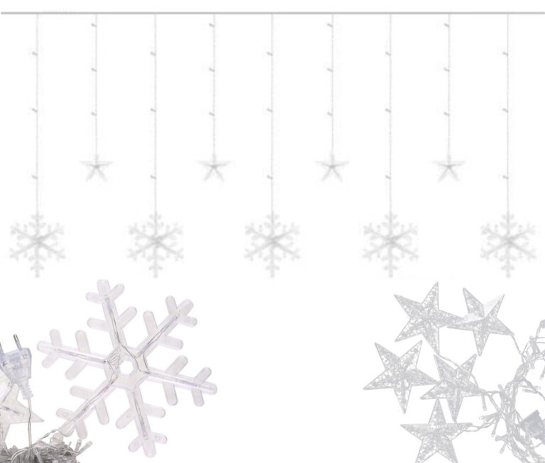 Kurtyna świąteczna, lampki dekoracyjne (Gwiazki, Płatki Śniegu) (1)