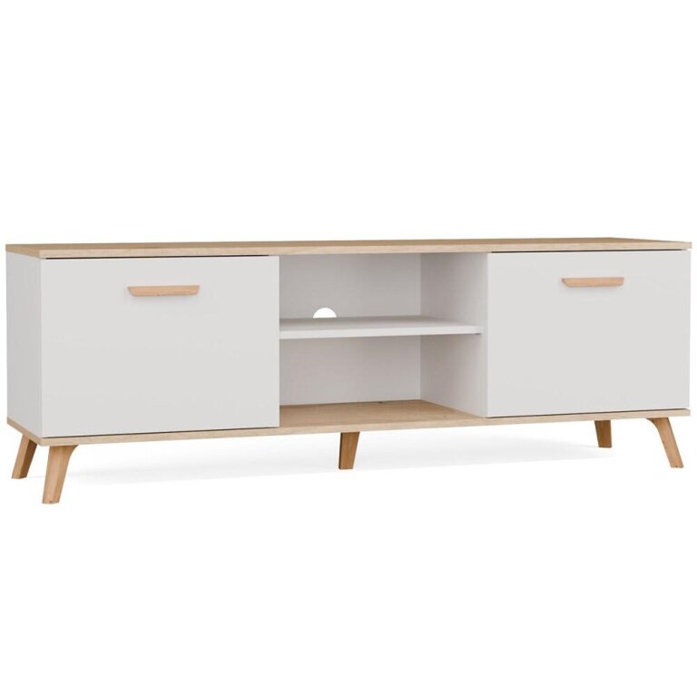 Szafka RTV OLYMPO 150 BIAŁA DĄB ARTISAN 150 CM Stolik Pod TV Telewizor (1)